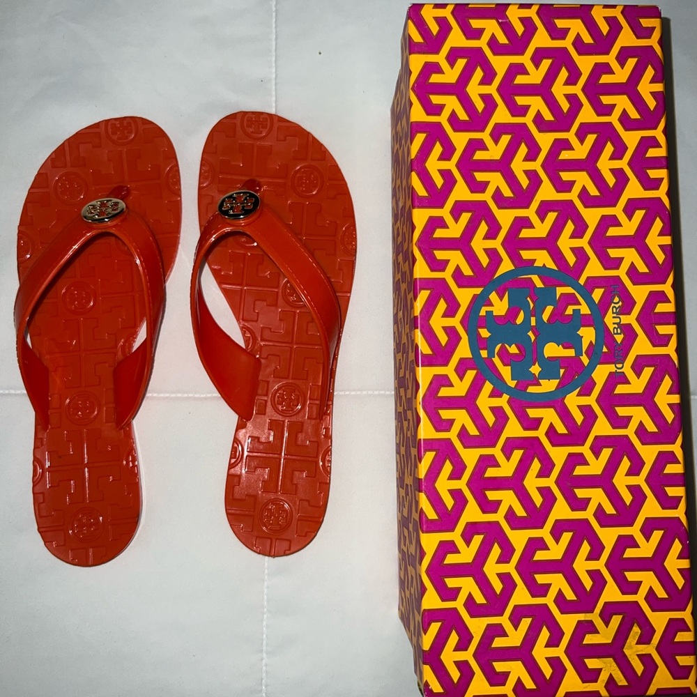 🧡 Tory Burch Jelly Thong Sandal - Size 7 Women - Equestrian Orange 🍊🩴